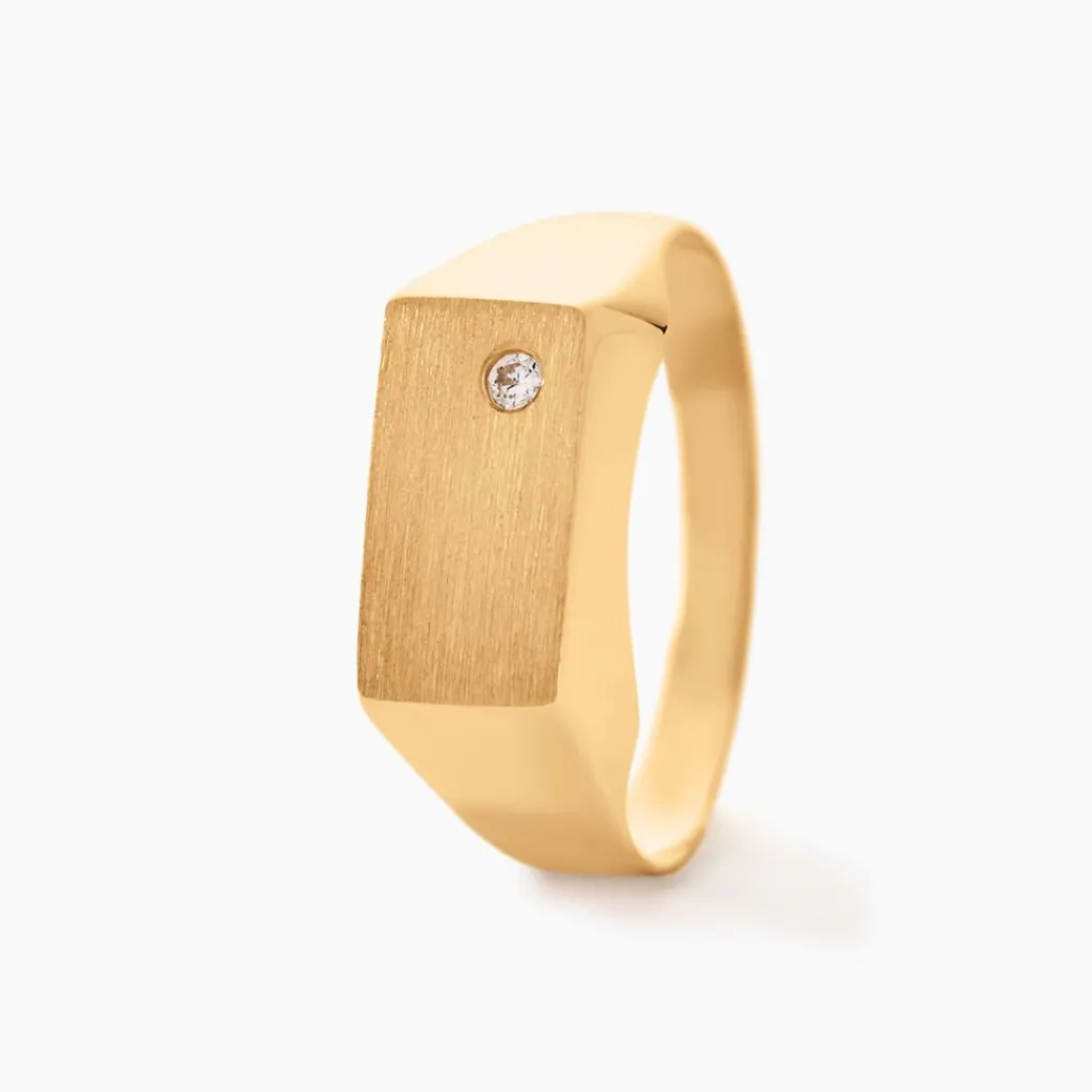 Histoire d'Or Chevalière Leyton Rectangle Or Jaune Oxyde De Zirconium Hot