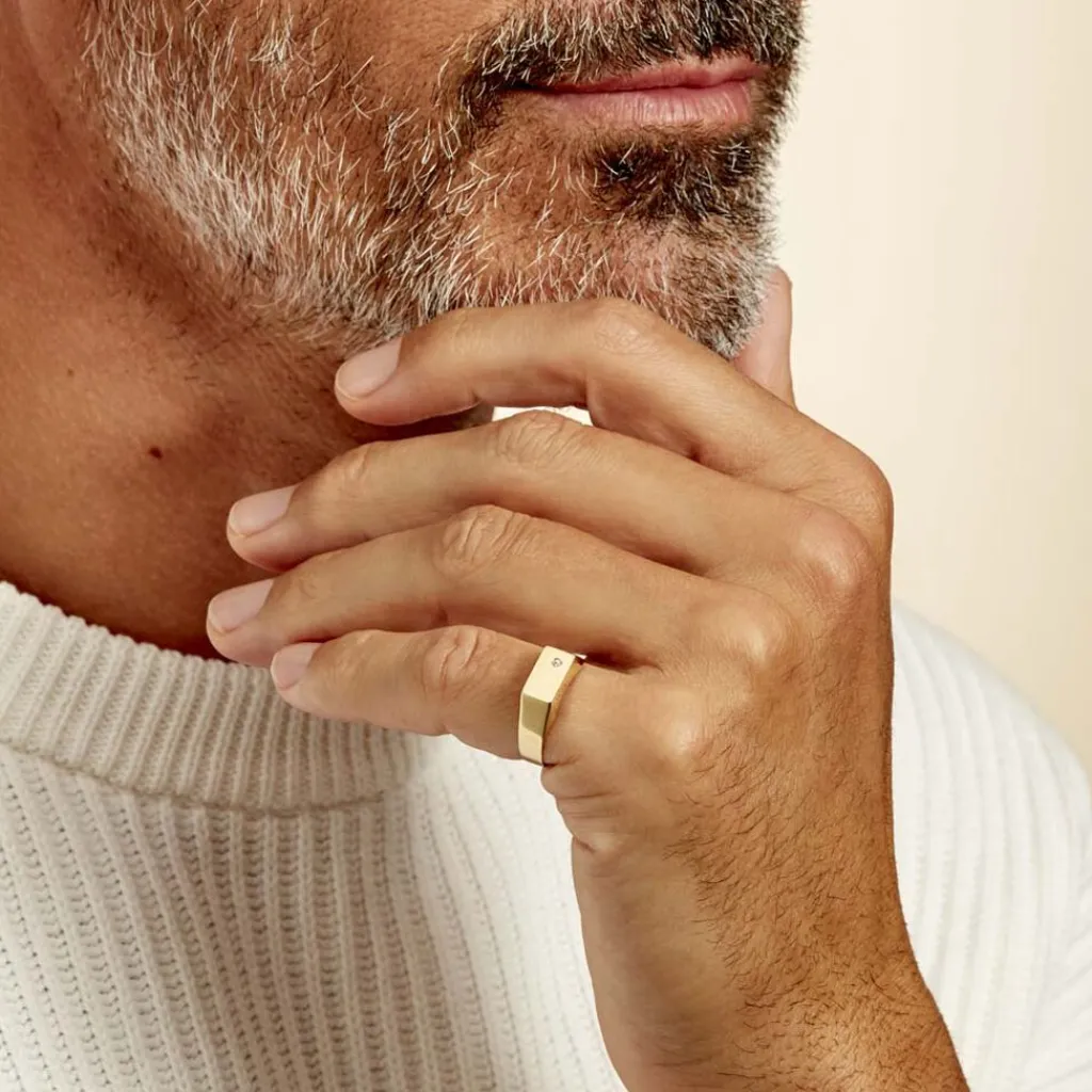 Histoire d'Or Chevalière Leyton Rectangle Or Jaune Oxyde De Zirconium Hot