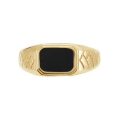 Histoire d'Or Chevalière Plaqué Or Jaune Steven Email Noir Discount