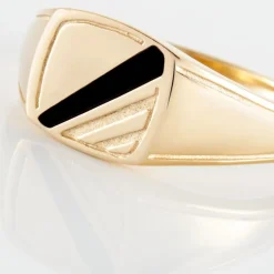 Histoire d'Or Chevalière Plaqué Or Jaune Bennie Email Noir