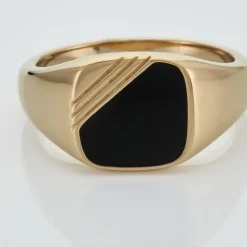 Histoire d'Or Chevalière Plaqué Or Jaune Nelson Email Noir Hot