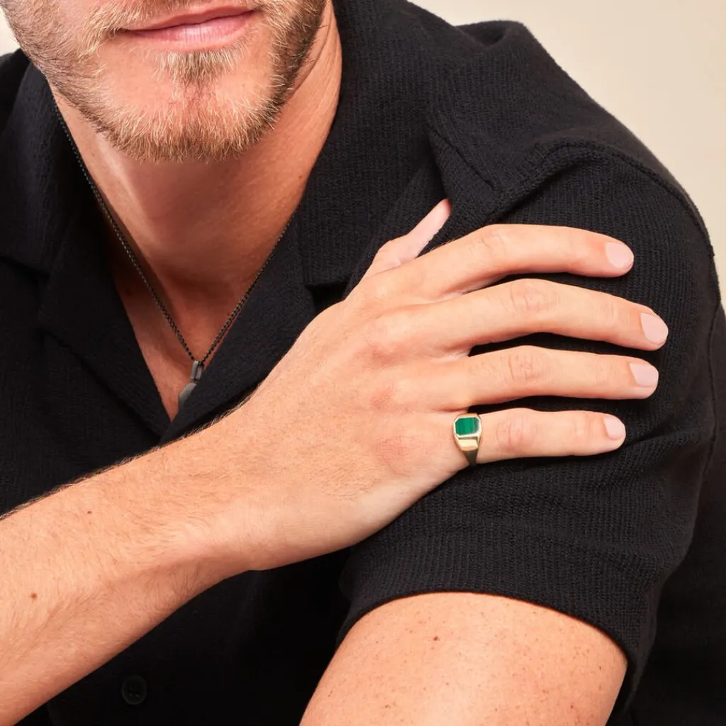 Histoire d'Or Chevalière Tertiussa Or Jaune Malachite Hot