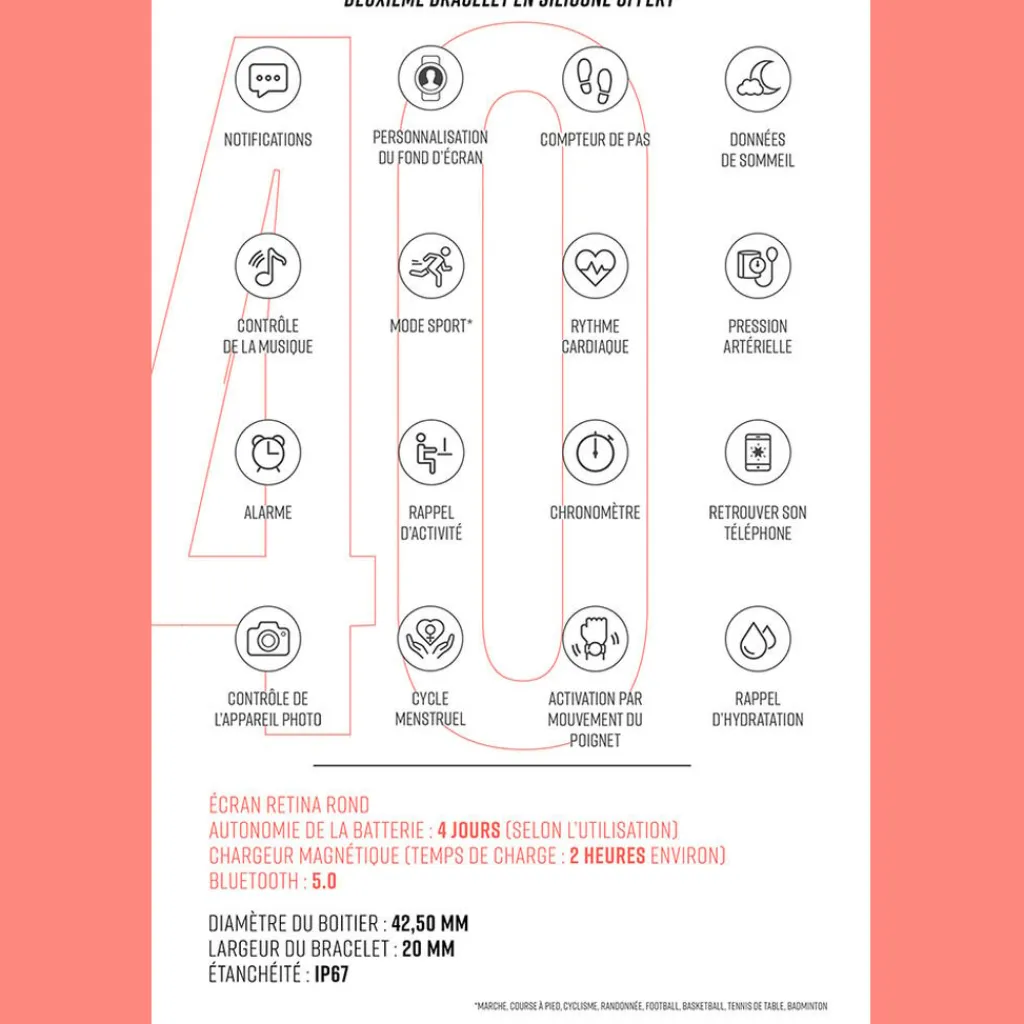 LOTUS Coffret De Montre Connectée Smartwach Noir cadran rose fond personnalisable bracelet alliage rose Online