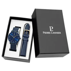 PIERRE LANNIER Coffret De Montre Essential Bleu cadran bleu fond bleu bracelet acier bleu Sale