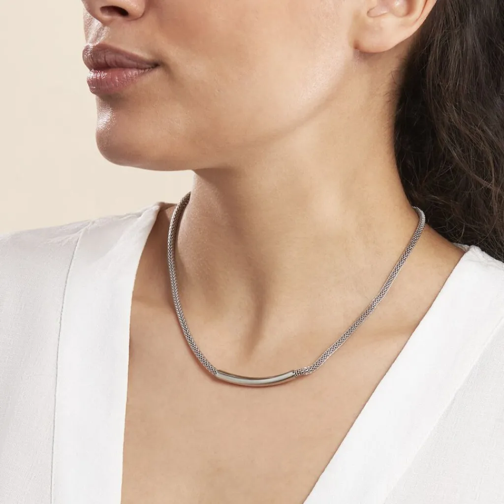 Histoire d'Or Collier Amadeo Maille Popcorn Acier Blanc