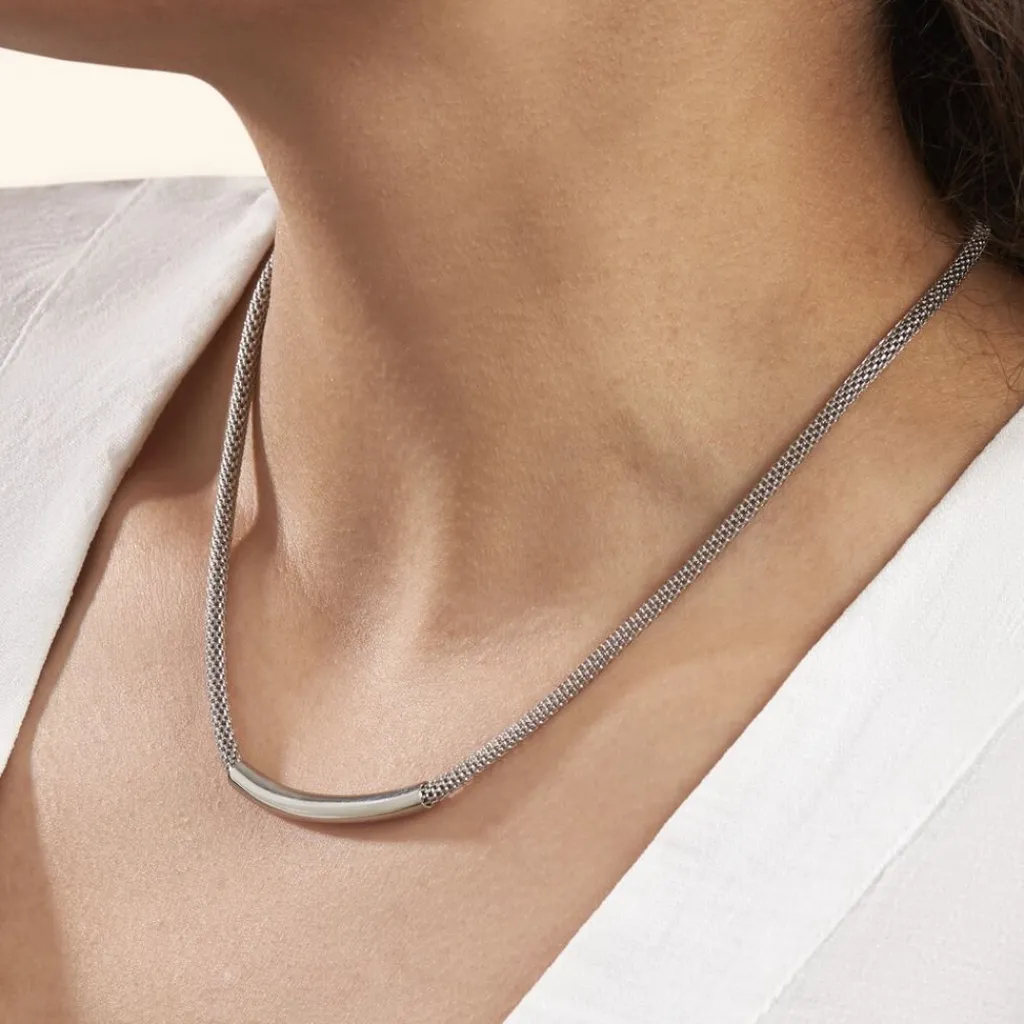 Histoire d'Or Collier Amadeo Maille Popcorn Acier Blanc