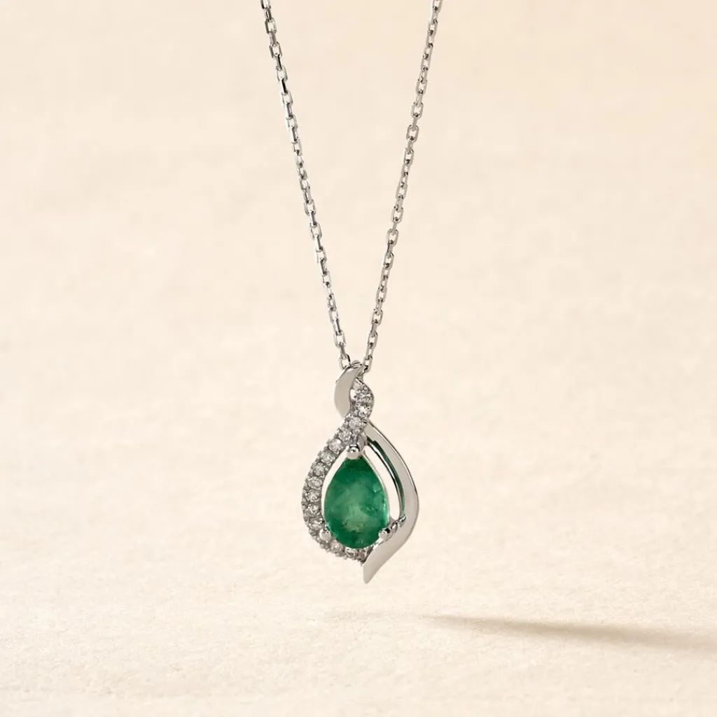 Histoire d'Or Collier Angelika Et Diamant or blanc emeraude