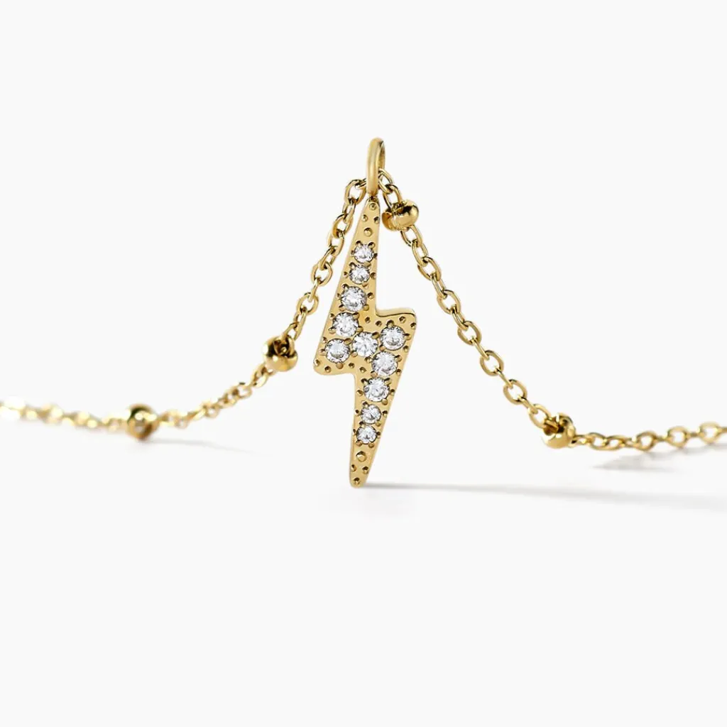 Histoire d'Or Collier Aurore Acier Doré éclair Cristal