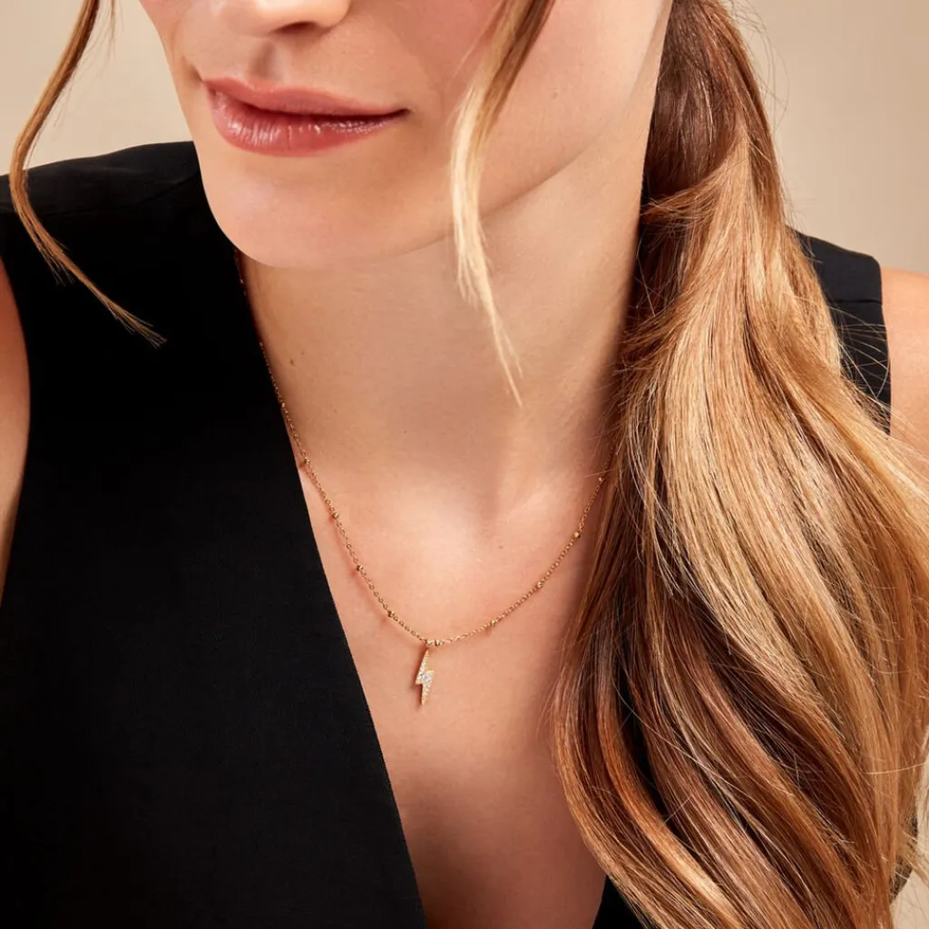 Histoire d'Or Collier Aurore Acier Doré éclair Cristal