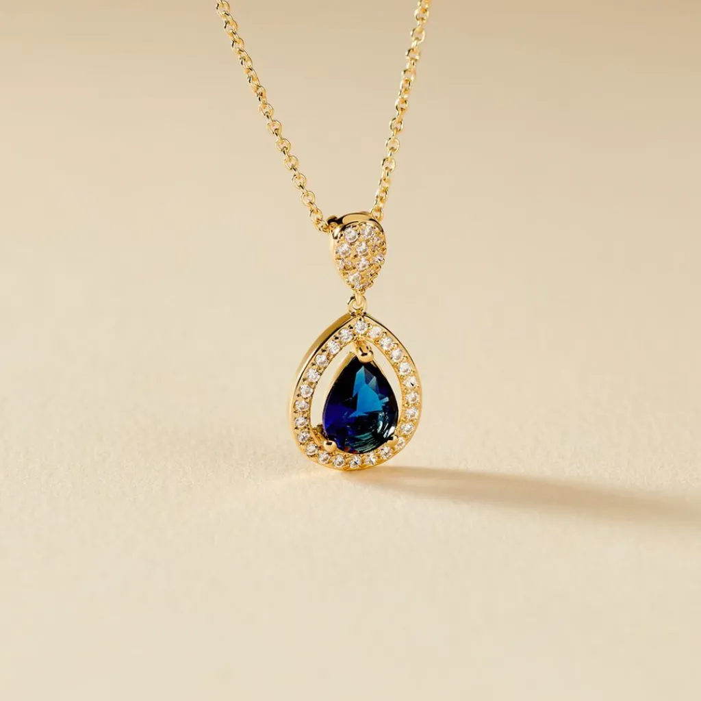 Histoire d'Or Collier Brigita Plaqué Or Pierre De Synthese Et Oxyde De Zirconium plaqué or jaune pierre bleu Online