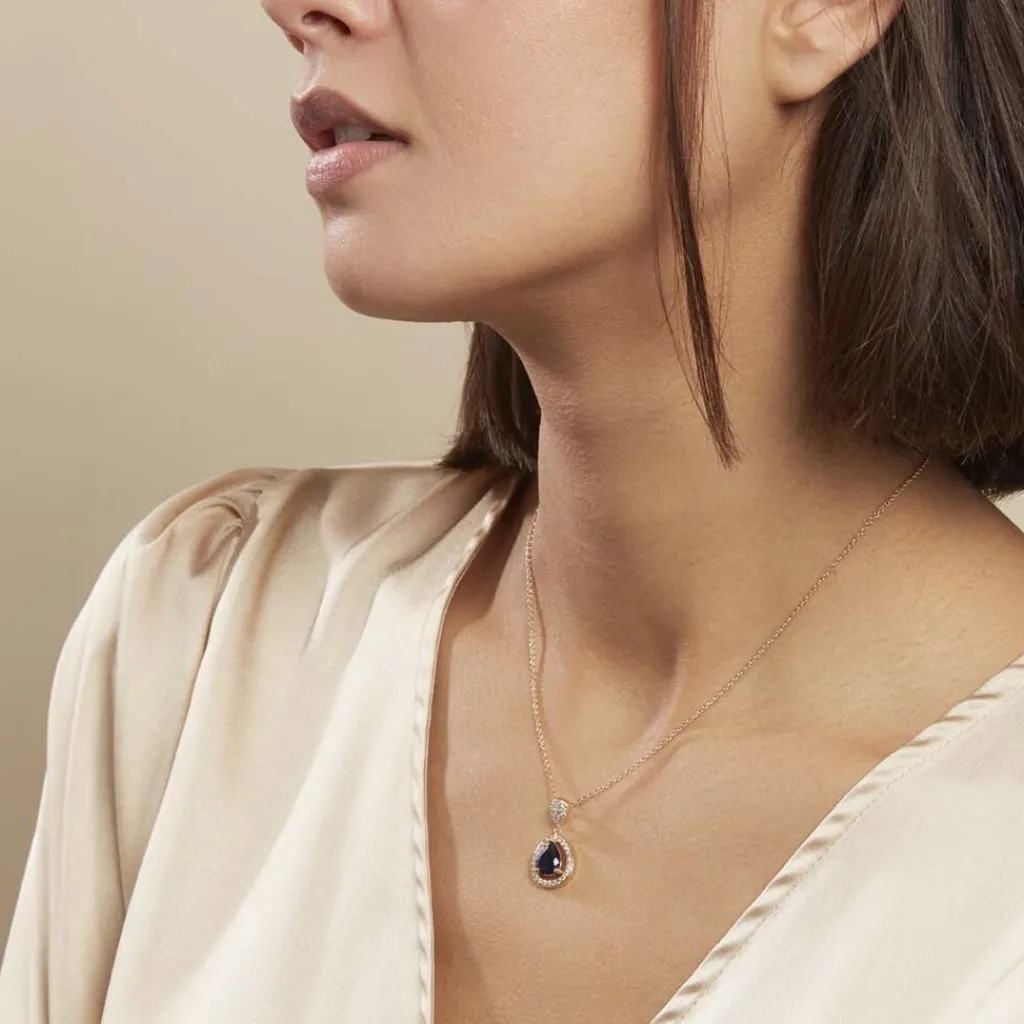 Histoire d'Or Collier Brigita Plaqué Or Pierre De Synthese Et Oxyde De Zirconium plaqué or jaune pierre bleu Online