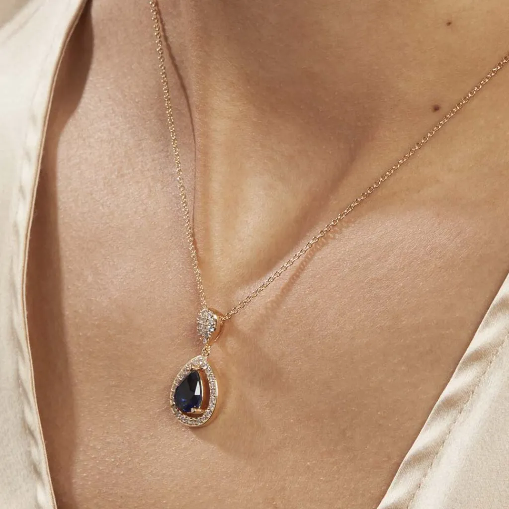 Histoire d'Or Collier Brigita Plaqué Or Pierre De Synthese Et Oxyde De Zirconium plaqué or jaune pierre bleu Online