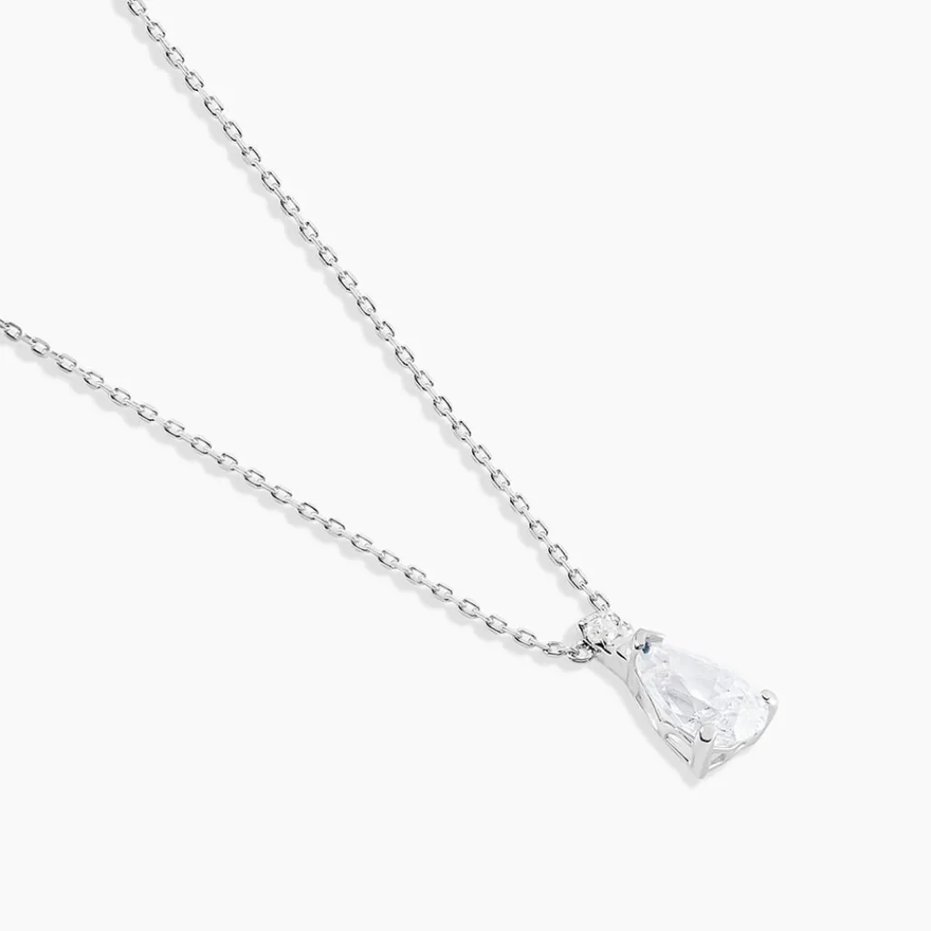 Histoire d'Or Collier Enis Or Blanc Oxyde De Zirconium Et Olivine Best