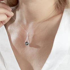 Histoire d'Or Collier Gillet Or Blanc Perle De Tahiti Oxyde Zirconium Outlet