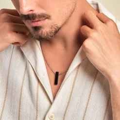 JOURDAN Collier Acier Gris Onyx Sale