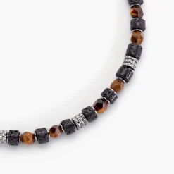 JOURDAN Collier Bengale Acier Argenté Oeil De Tigre Pierre De Lave Online