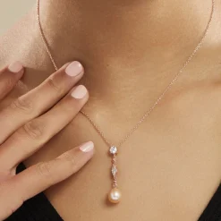 Histoire d'Or Collier Lynes Argent Rose Perle De Culture Et Oxyde De Zirconium Sale