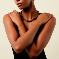 Histoire d'Or Collier Miky Acier Jaune Pierre De Synthese Agate Sale