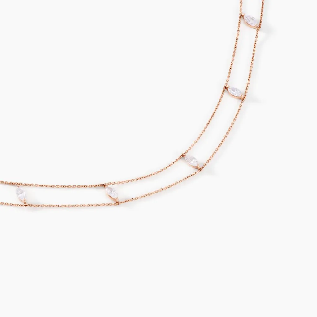 Histoire d'Or Collier Navette De Zirconium argent rose oxyde New