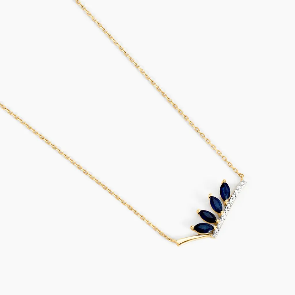 Histoire d'Or Collier Navette Diamant or jaune saphir New