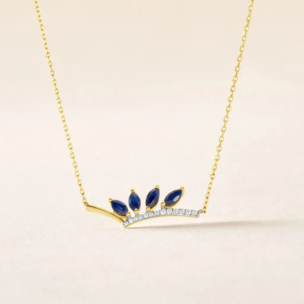 Histoire d'Or Collier Navette Diamant or jaune saphir New