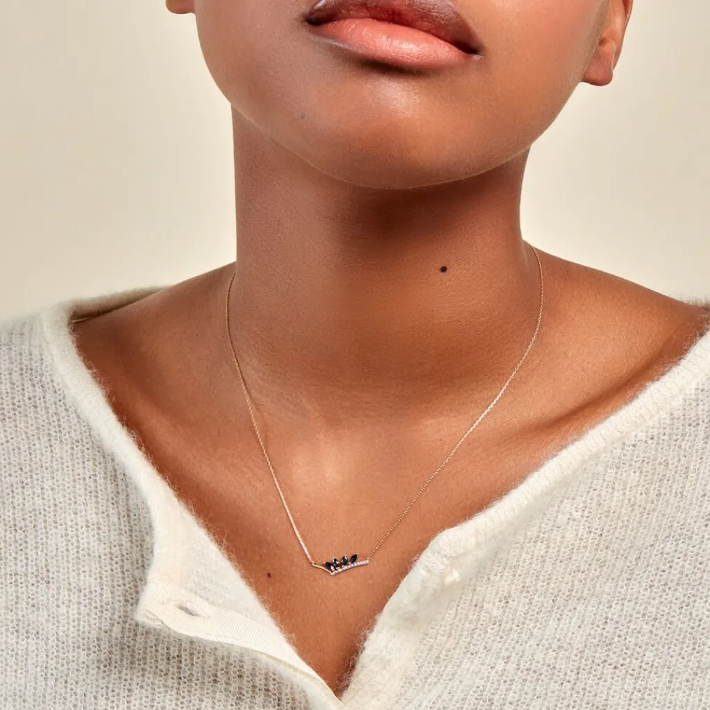 Histoire d'Or Collier Navette Diamant or jaune saphir New