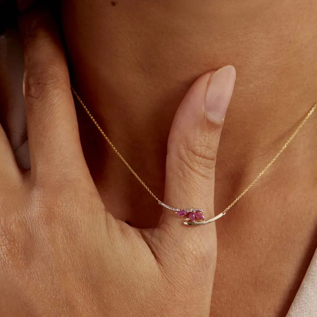 Histoire d'Or Collier Petale Et Diamant or bicolore rubis New