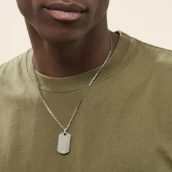 Histoire d'Or Collier Quadrillage Acier Blanc New