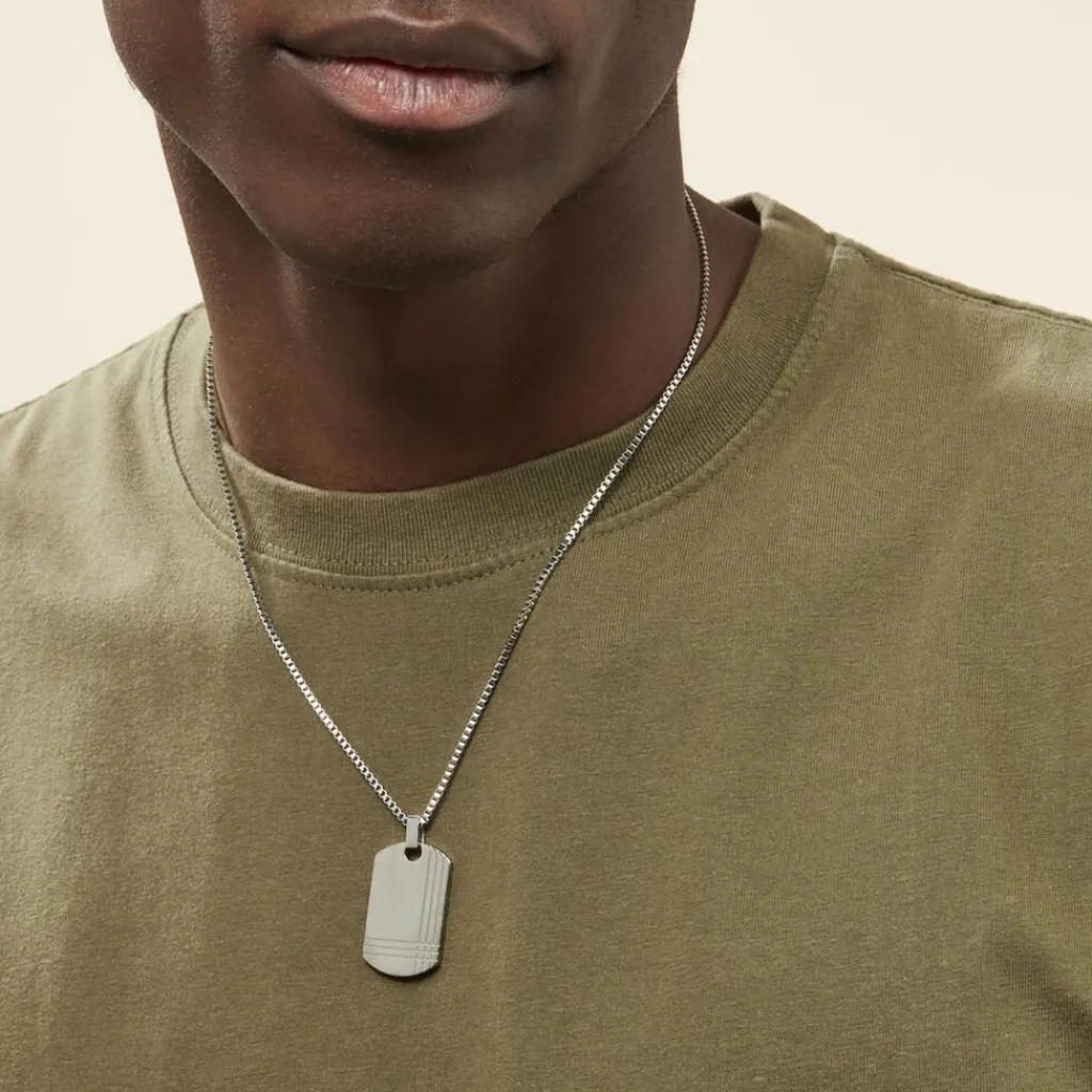 Histoire d'Or Collier Quadrillage Acier Blanc New