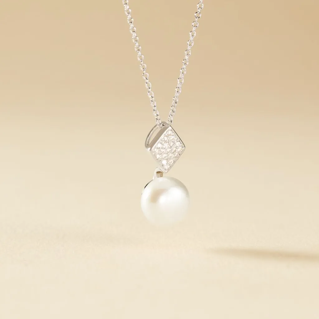 Histoire d'Or Collier Shirine Argent Blanc Perle De Culture Et Oxyde De Zirconium Discount