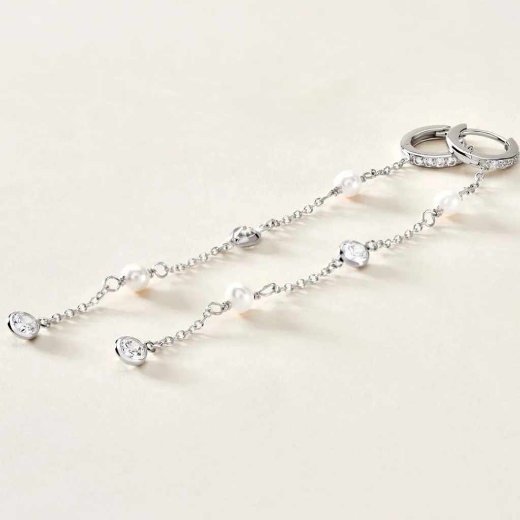 Histoire d'Or Créoles Cadogan Argent Blanc Perle De Culture Oxyde De Zirconium Outlet