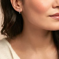 Histoire d'Or Créoles Fane Argent Rhodié Oxyde De Zirconium argent blanc oxyde fuschia Sale