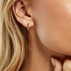 Histoire d'Or Créoles Gianna Plaqué Or Jaune Oxyde De Zirconium Pierre De Synthese plaqué or dore oxyde rouge Hot