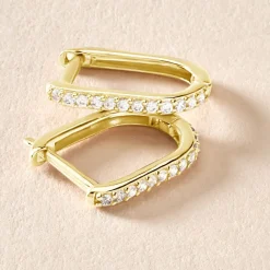 Histoire d'Or Créoles Graphic Lines Or Jaune Oxyde De Zirconium New