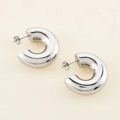 Histoire d'Or Créoles Letty acier blanc sans pierre Clearance