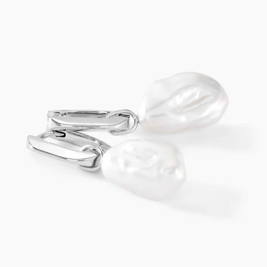 Histoire d'Or Créoles Onassis Argent Blanc Perle De Culture Sale