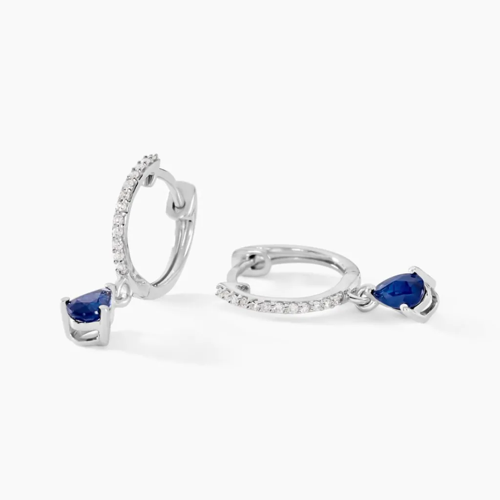 Histoire d'Or Créoles Or Blanc Saphir Et Diamants New