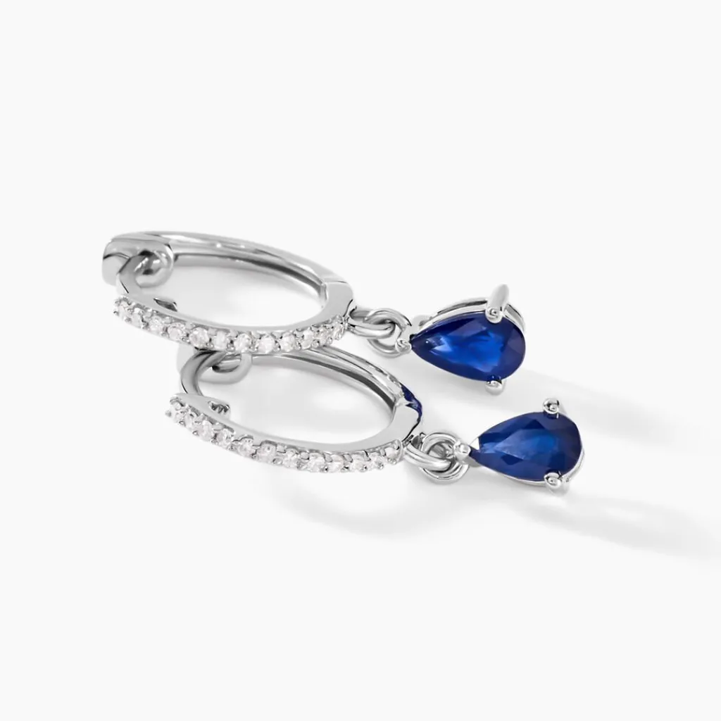 Histoire d'Or Créoles Or Blanc Saphir Et Diamants New