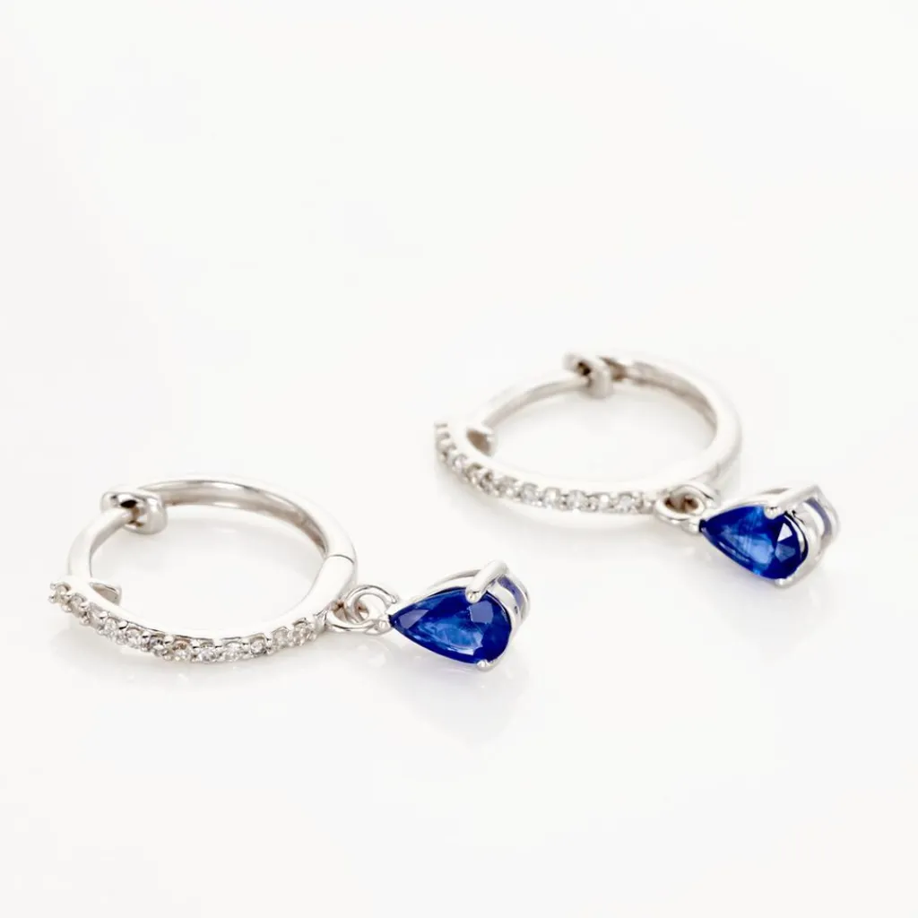 Histoire d'Or Créoles Or Blanc Saphir Et Diamants New