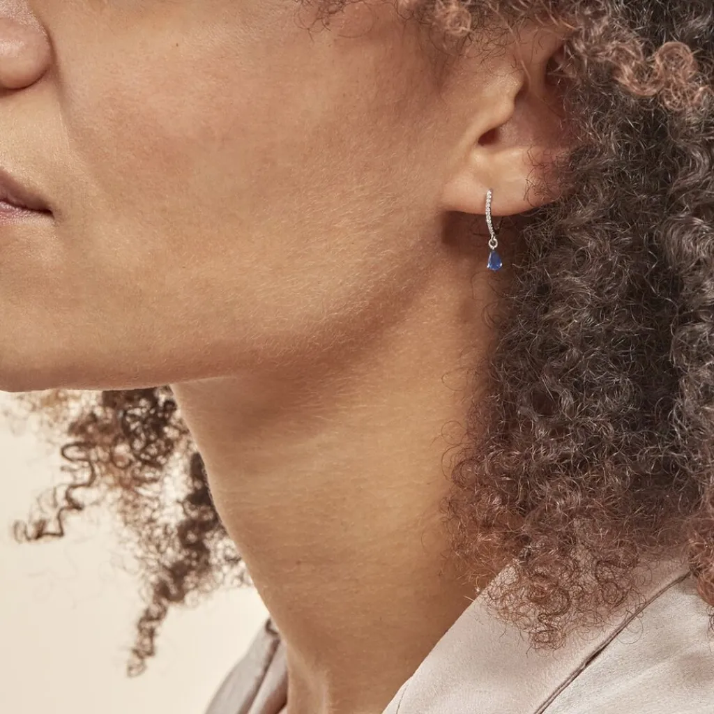 Histoire d'Or Créoles Or Blanc Saphir Et Diamants New