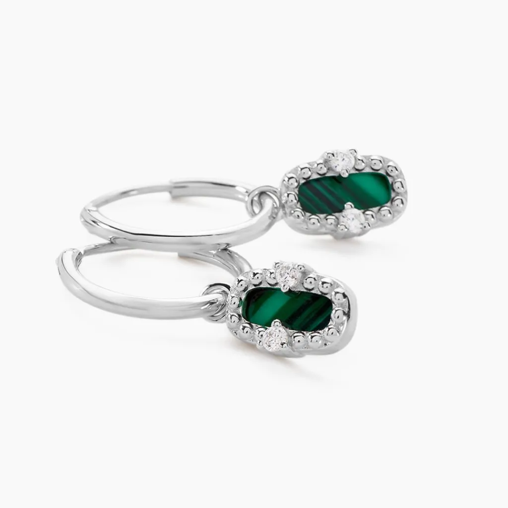 Histoire d'Or Créoles Serafine Argent Blanc Malachite Oxyde De Zirconium Hot