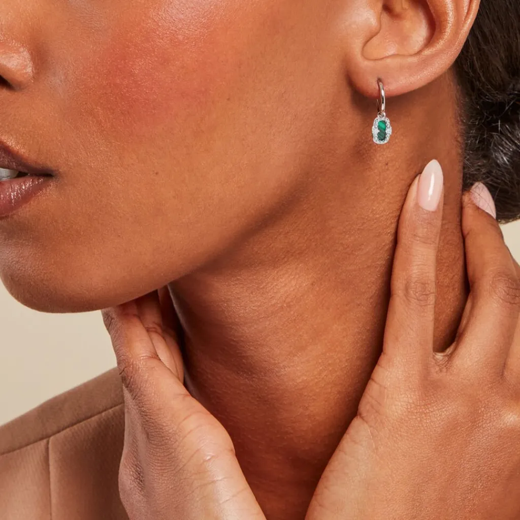 Histoire d'Or Créoles Serafine Argent Blanc Malachite Oxyde De Zirconium Hot