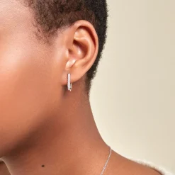 Histoire d'Or Créoles Trait D'union Argent Rhodié Oxyde De Zirconium New