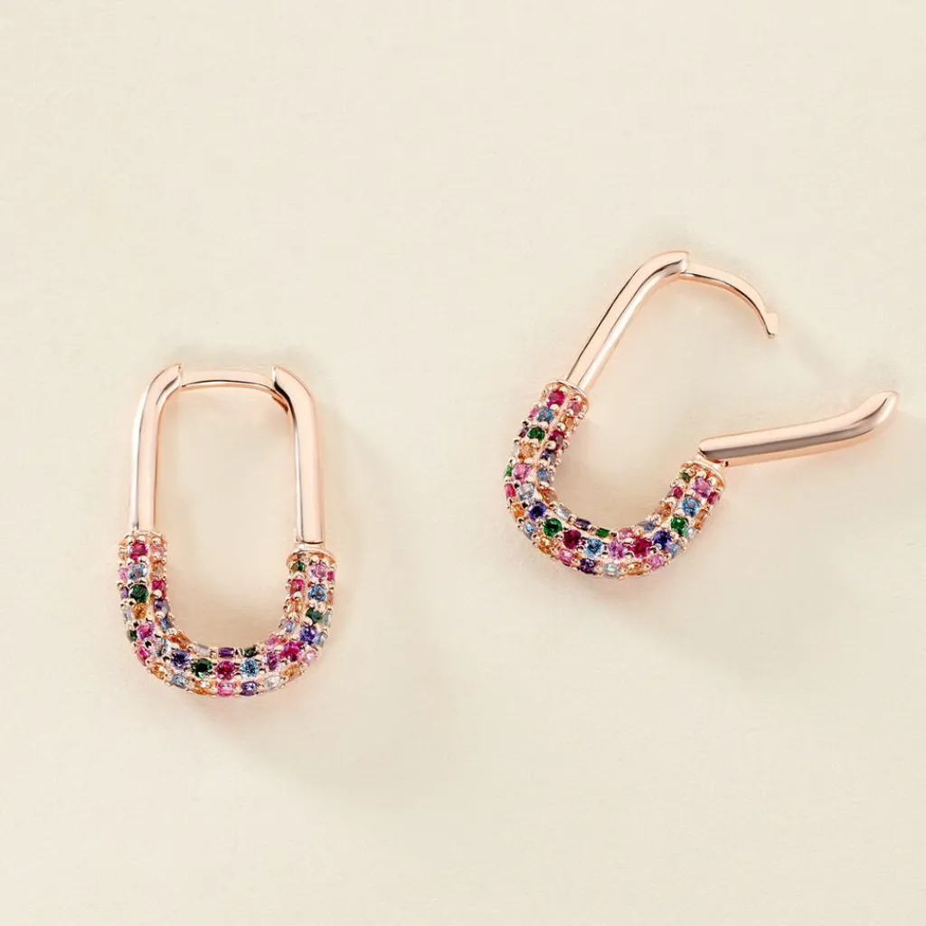 Histoire d'Or Créoles Urban Call De Synthese Oxyde De Zirconium argent rose pierre New