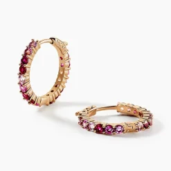 Histoire d'Or Créoles Zoelia Rondes Plaqué Or Jaune Pierres De Synthèse plaqué or jaune pierre rose Hot