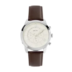 ARCTIK Montre Apex Crème cadran argenté fond cr&egrave;me bracelet cuir marron Outlet