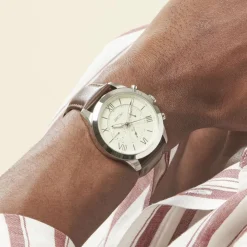 ARCTIK Montre Apex Crème cadran argenté fond cr&egrave;me bracelet cuir marron Outlet