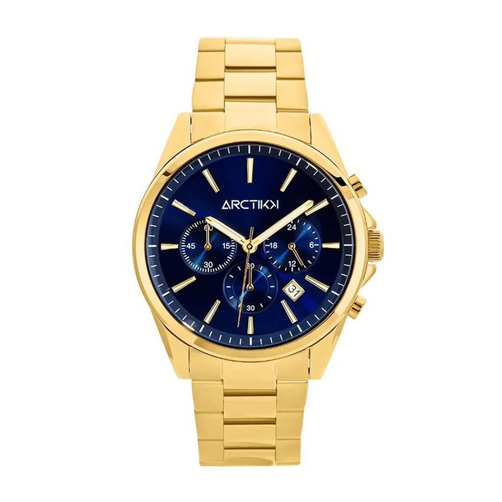 ARCTIK Montre Aube Bleu cadran doré fond bleu bracelet acier doré Clearance