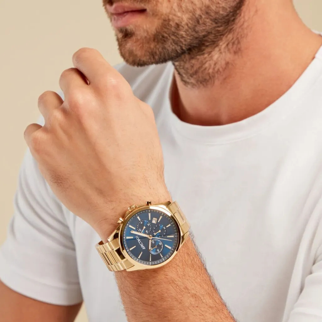 ARCTIK Montre Aube Bleu cadran doré fond bleu bracelet acier doré Clearance