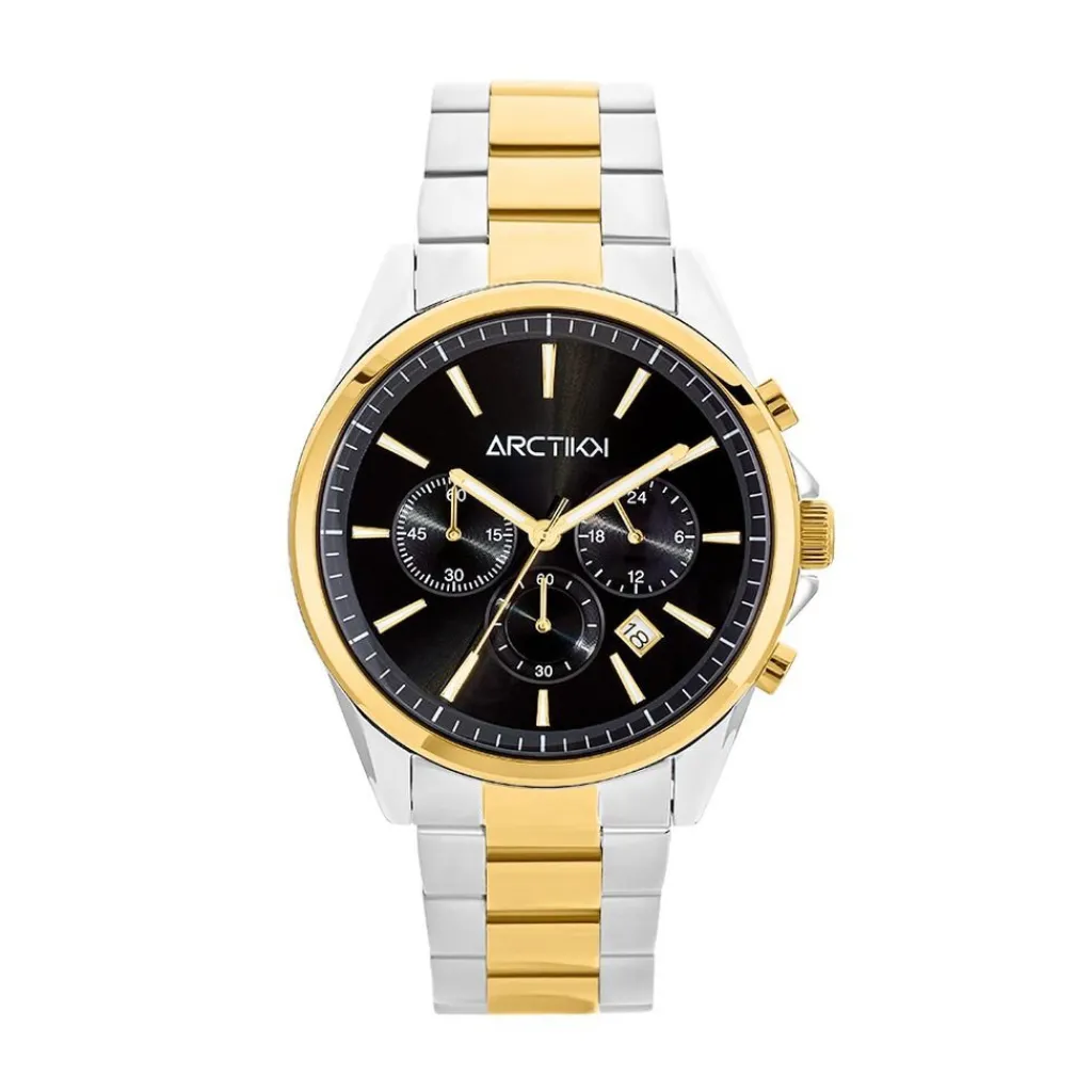 ARCTIK Montre Aube Noir cadran bicolore fond noir bracelet acier bicolore Discount